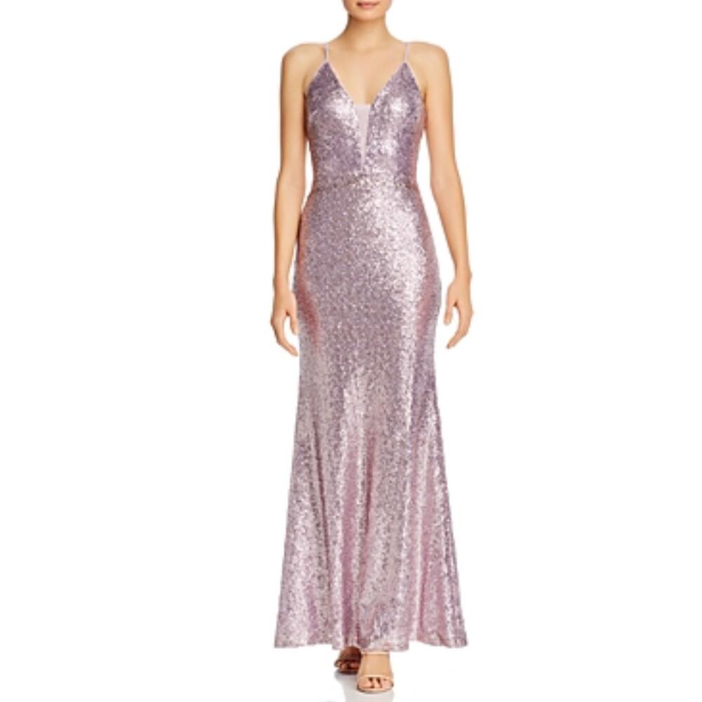 AQUA Sequined V-Neck A-Line Long Evening Gown Purple Size 4 Formal Dress
